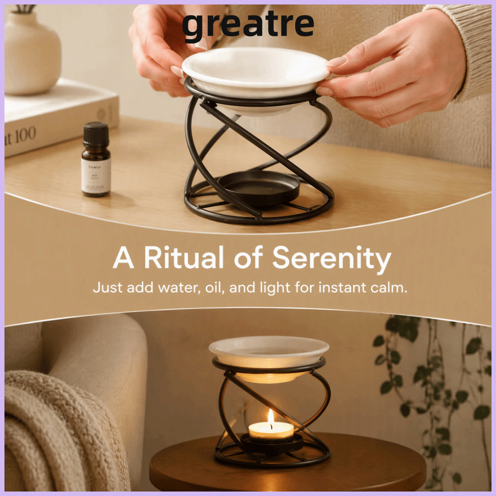 GREATRE Wax Melt Warmer, โลหะ 3.94x3.86in Essential Oil Burner, เซรามิคชามรวมสไตล์อุตสาหกรรมออกแบบ F