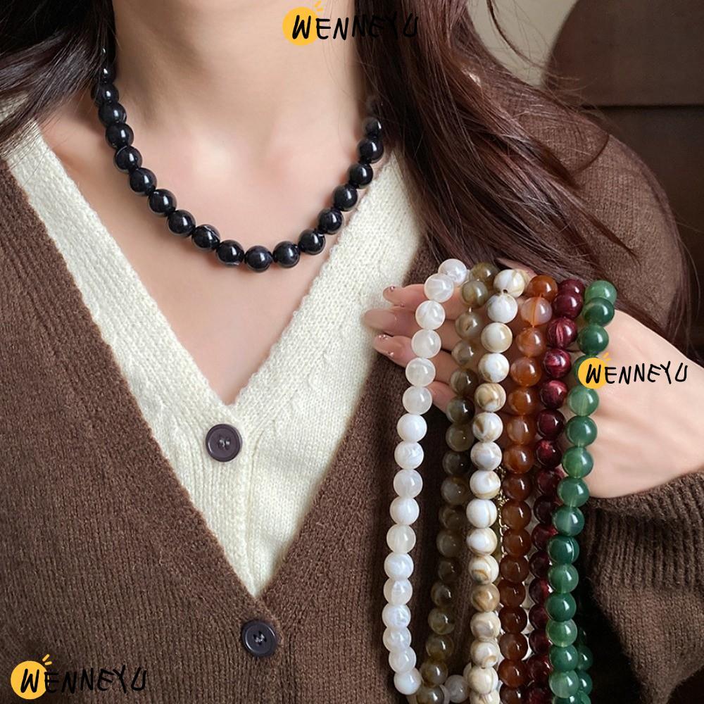 WENNYU สร้อยคอลูกปัดกลม, สร้อยคอChoker Smudging หินอ่อน, Ombre อะคริลิคหลายสี Collarbone Chain ของขว