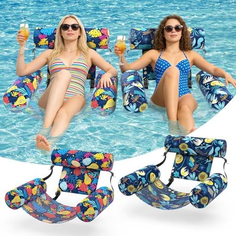 สระว่ายน้ําลอยผู้ใหญ่ 2 แพ็คผ้า Heavy Duty Inflatable Pool เก้าอี้ Hammock, Blow Up Floaties สําหรับ