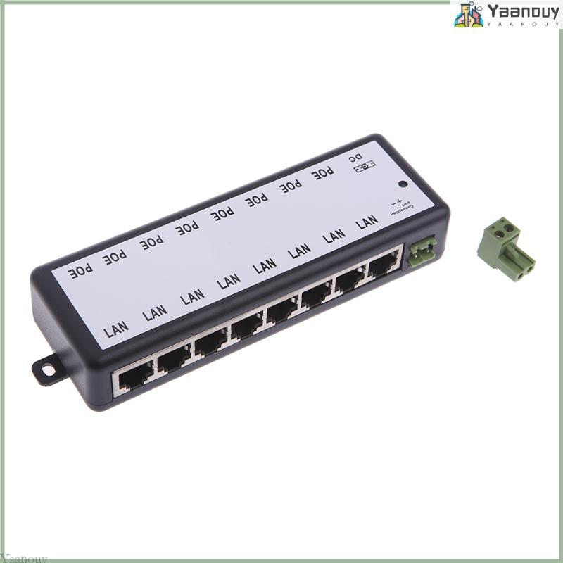 YAA 8 พอร์ต PoE อะแดปเตอร์ 8 พอร์ต Power Over Ethernet หัวฉีด DC 12V-48V 10 100M