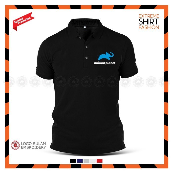 Planet Logo Wild Life Discovery Movie TV Lelaki Reka Logo Kapas Polo