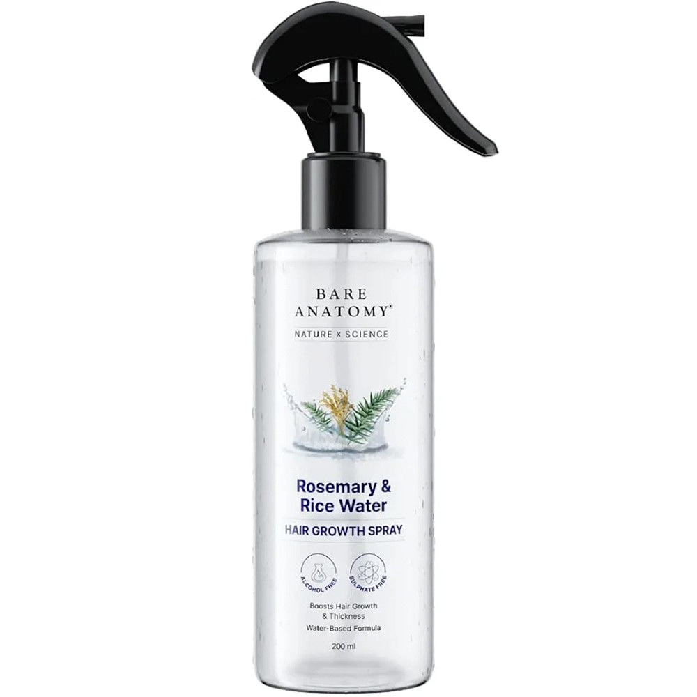 Bare Anatomy Rosemary & Rice Water Hair Growth Spray 200ml, Water‑Based Hair Mist, Nourish Scalp