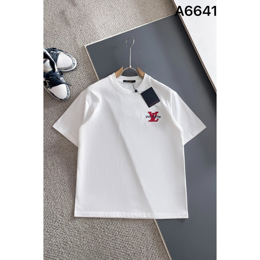 คุณภาพสูง lv 26ss สไตล์ใหม่เย็บปักถักร้อยหัตถกรรมโลโก้ Letter แขนสั้น Heavy Craft ผ้า-Using 270g Dou