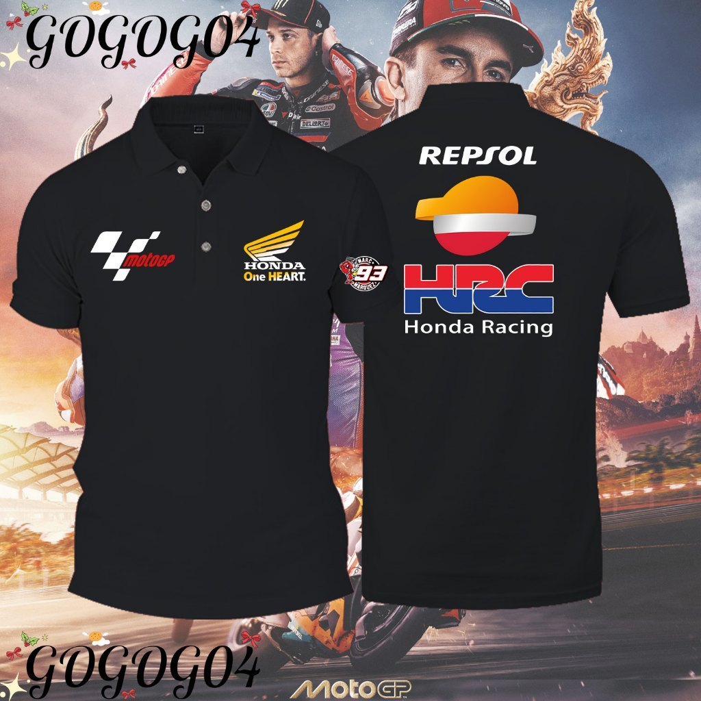 Repsol HRC เสื้อโปโลสีดำลายโลโก้โมโตจีพีฮอนด้า สำหรับแฟนคลับมอเตอร์สปอร์ต