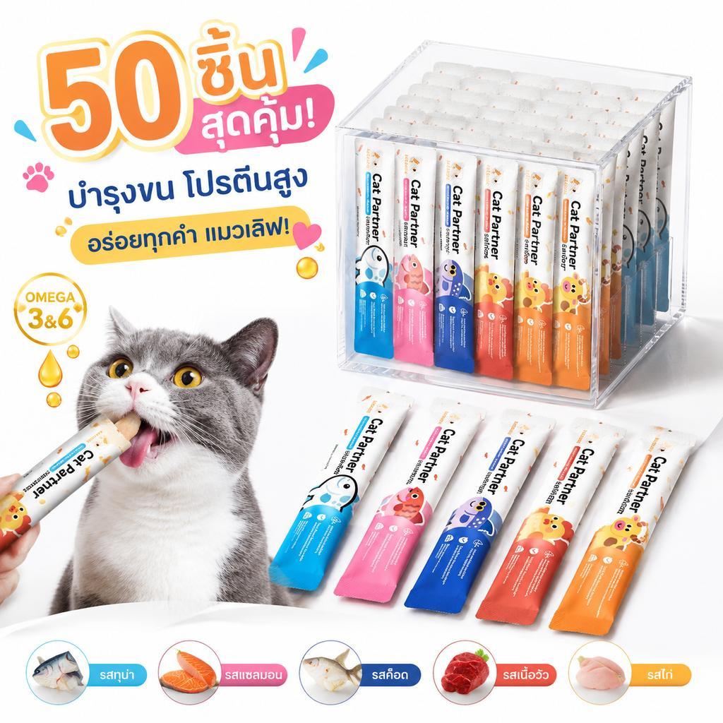 [50 ซอง] Ketzuzu ขนมแมวเลีย เนื้อละเอียด ย่อยง่าย โปรตีนสูง อาหารเสริมแมว 16g 5 รส ทูน่าแซลมอนไก่