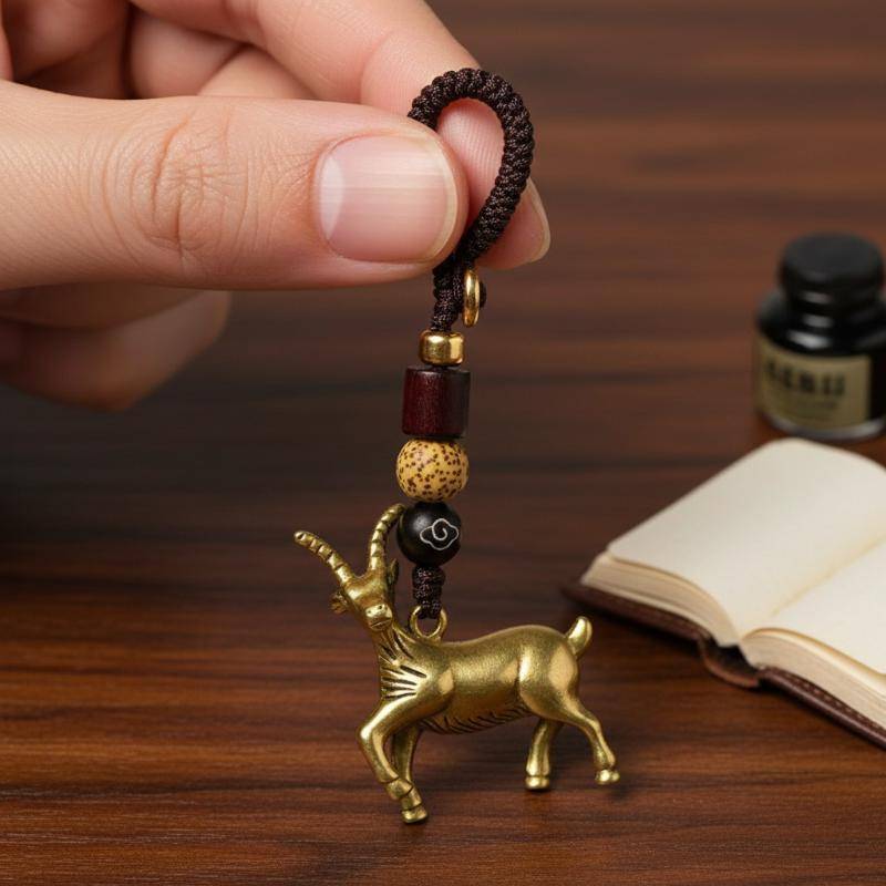Peacellow Retro โบราณทองแดงแพะพวงกุญแจทองเหลือง Zodiac แกะสัตว์ Key แหวนสําหรับรถยนต์กระเป๋าตกแต่งทุกวันของที่ระลึก TH