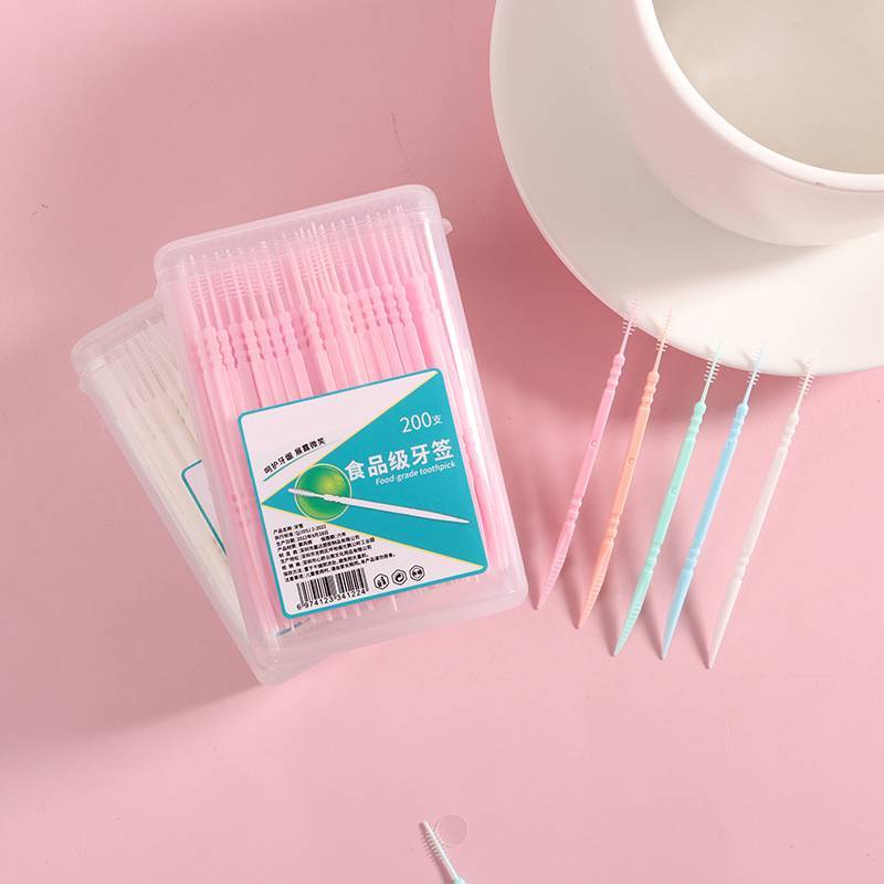 Xhdf 200 ชิ้น/เซ็ตพลาสติกอ่อน Double-head Brushed Toothpi Oral Care Floss Jelly
