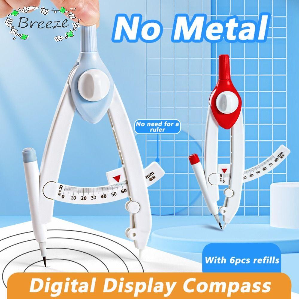 BREEZE Geometry Compass, Safe No Metal Digital Display Compass, Portable with Replacement Pencil Lea