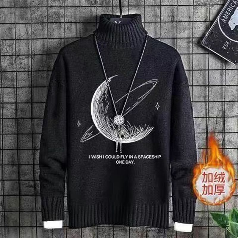 2025高领毛衣男秋冬新款加绒打底衫保暖韩版男士针织衫加厚款毛衣8/14 2025 Men's Turtleneck Sweater, New Autumn/Winter Style, Fleece-