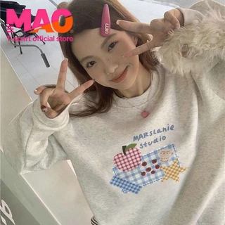 COD✅ (จัดส่งในกรุงเทพฯ) MAO Shop เสื้อผ้าผู้หญิงคอกลมลายการ์ตูน หนานุ่มขนแกะเทียม สำหรับฤดูใบไม้ร่วง‑ฤดูหนาว