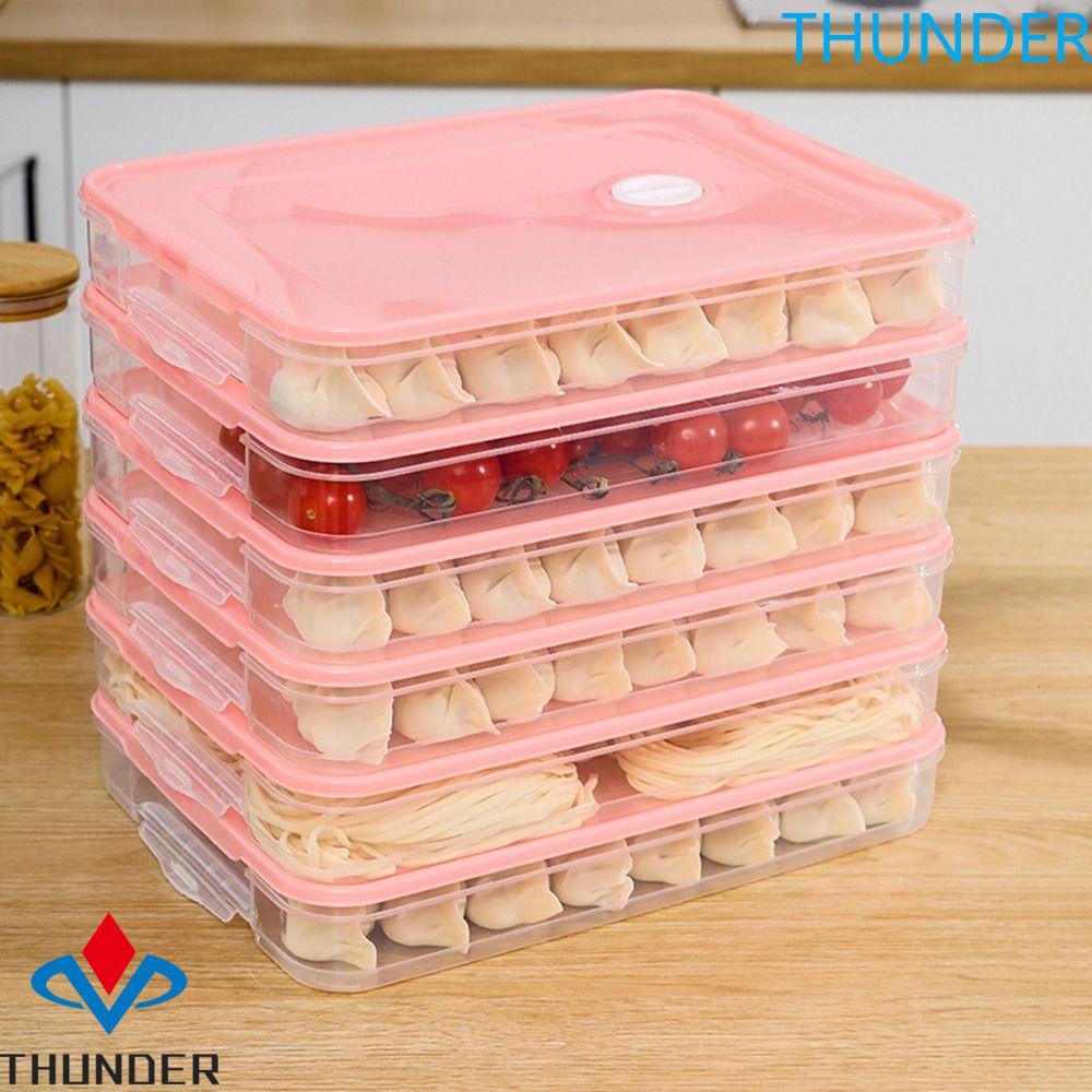 THUNDER กล่องเกี๊ยว,โปร่งใสหลายชั้น Wonton Fresh-Keeping Organizer,พลาสติกปิดผนึกอย่างรวดเร็วแช่แข็งอาหารไข่กล่องแช่แข็งตู้เย็น
