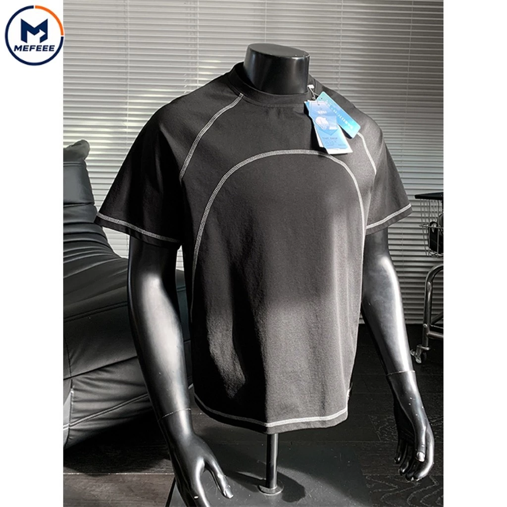 MEFEEE ผู้ชายหลวม Fit Quick Dry Breathable Gym เสื้อยืด Outseam Active Design วิ่งกีฬา Tee