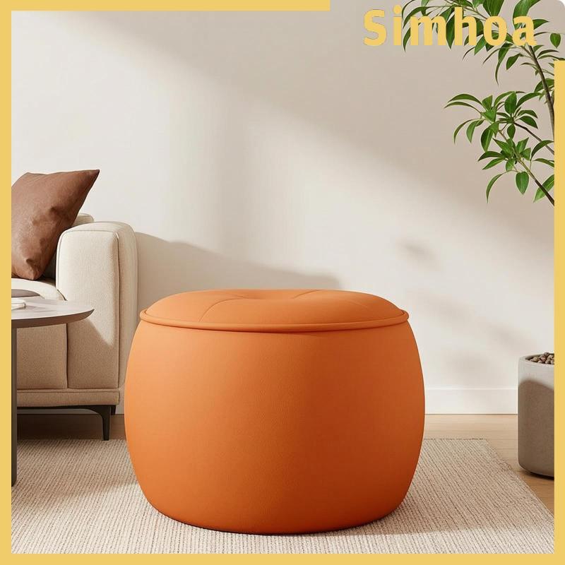 [SIMHOA] Round Ottoman Compact Upholstered Ottoman Round Stool Backless Pouf มัลติฟังก์ชั่นสําหรับห้