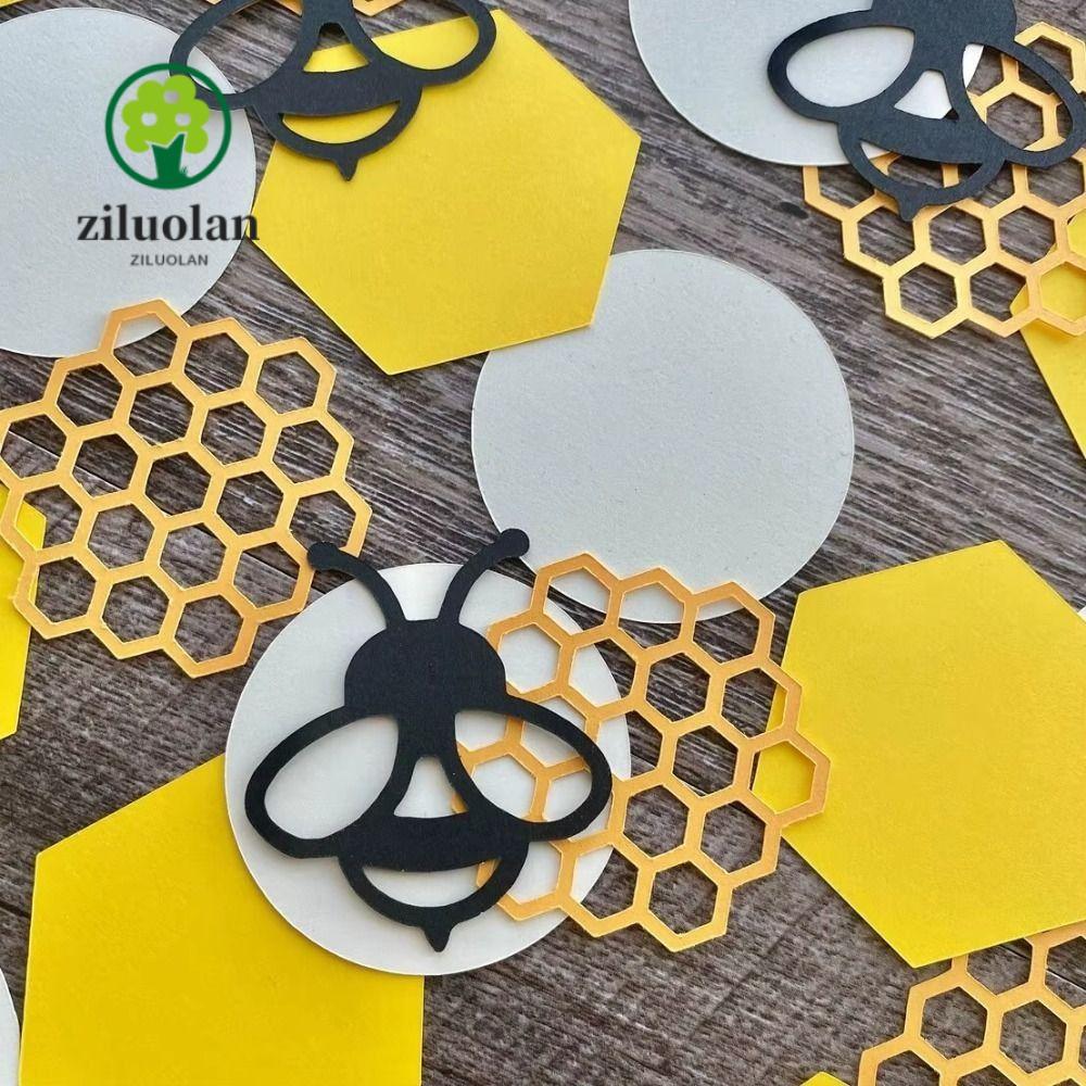 ZILUOLAN 100 ชิ้น Bee Confettis, DIY ตกแต่งการ์ตูน Party Confetti, ธีมตกแต่งรังผึ้ง Theme ตาราง Conf