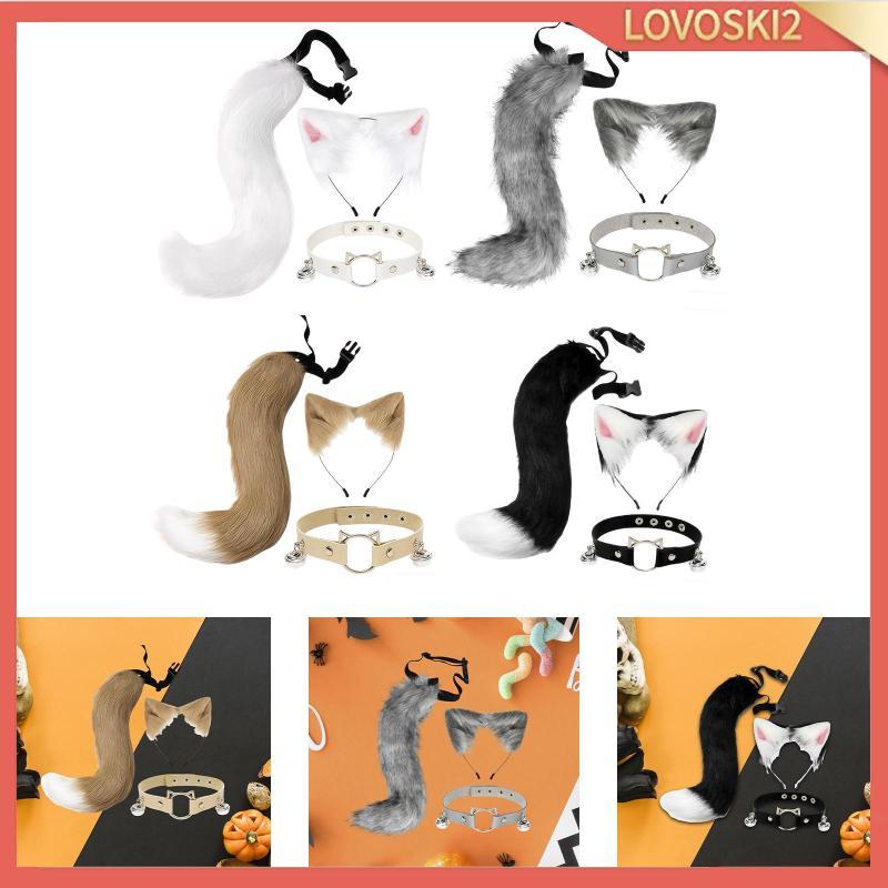 [Lovoski2] Cat Fox Ears And Tail Set Headwear สําหรับ Halloween Stage Performance Christmas White