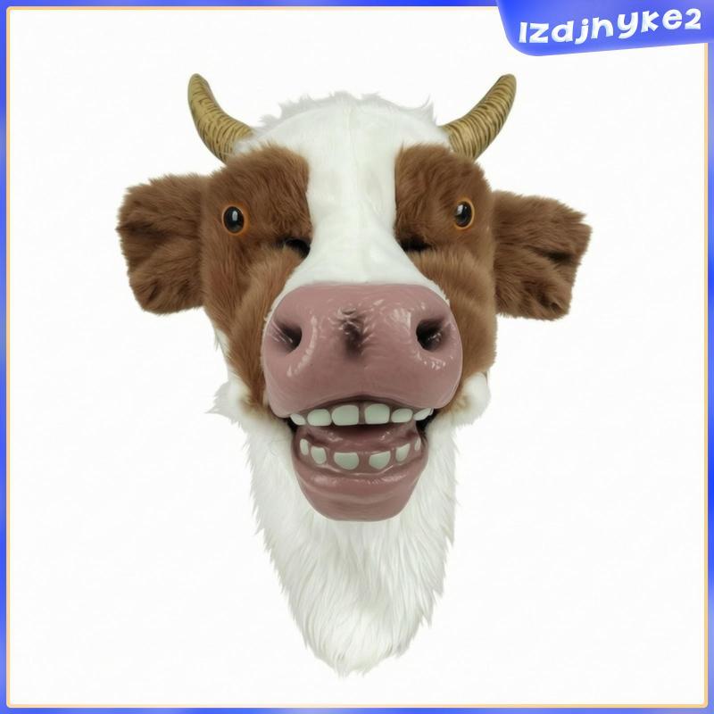 [lzdjhyke2] Furry Cow Head Mask Faux Headgear ตลกสําหรับ Halloween, Stage Performances