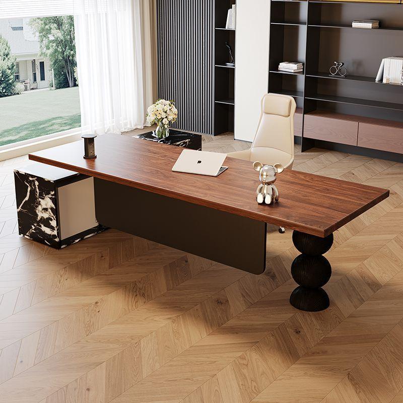 Solid wood executive desk for general manager's office with side cabinet and power outlets