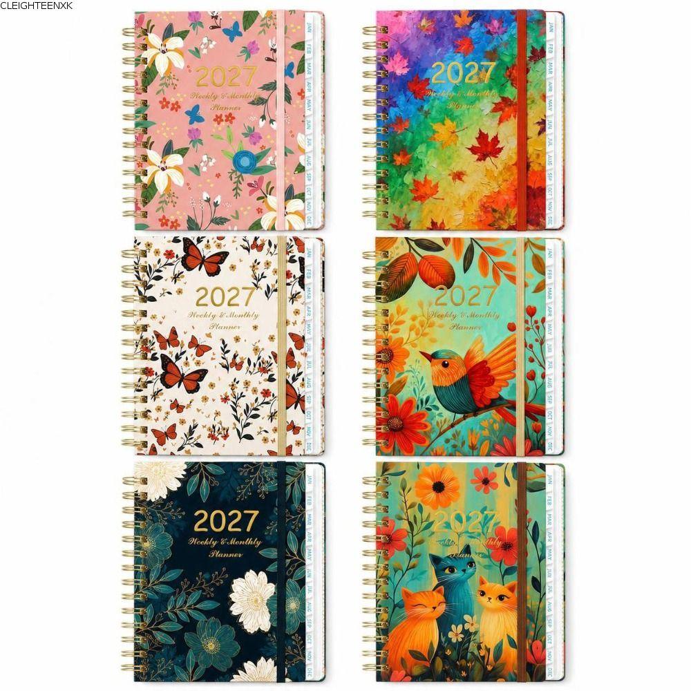 CLEIGHTEEN8H 2027 Schedule Book, A5 Floral Pattern Agenda Book, Portable Textured PU To Do List Plan