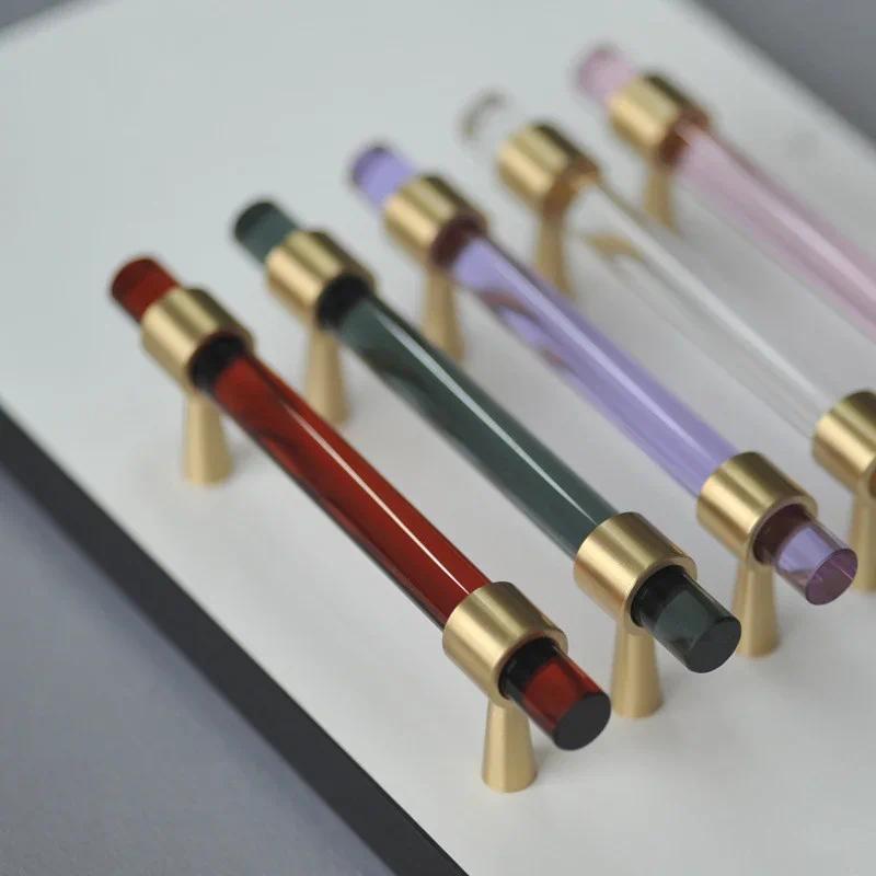 Nordic Creative ทองเหลืองคริสตัลธรรมชาติ INS เสื้อผ้าตู้ประตูตู้เสื้อผ้า T Bar Knob เฟอร์นิเจอร์ DIY