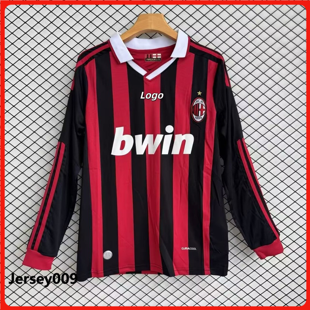 Retro Edition AC Milan 2009/10 Mens AC Milan Home Long Sleeve Football Jersey Shirt
