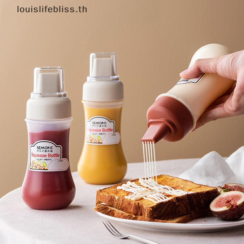 Louislifebliss 5 หลุมขวดบีบขวดเครื่องปรุงรสพร้อมหัวฉีดซอสมะเขือเทศมายองเนสขวดบีบน้ําผึ้งเครื่องจ่ายอุปกรณ์ครัวใหม่