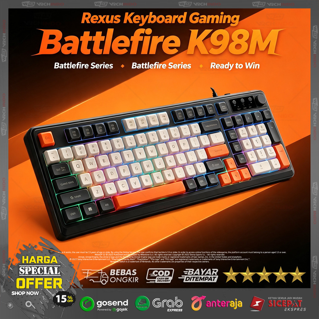 Rexus K98M คีย์บอร์ดเกมควบคุมระดับเสียง USB PC 98 คีย์