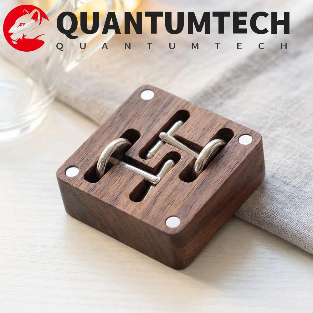 QUANTUMTECH Cufflink Organizer, Flip-top ส่วนบุคคลวอลนัท Cufflink กล่อง, ของขวัญสําหรับเขาประณีตแม่เ