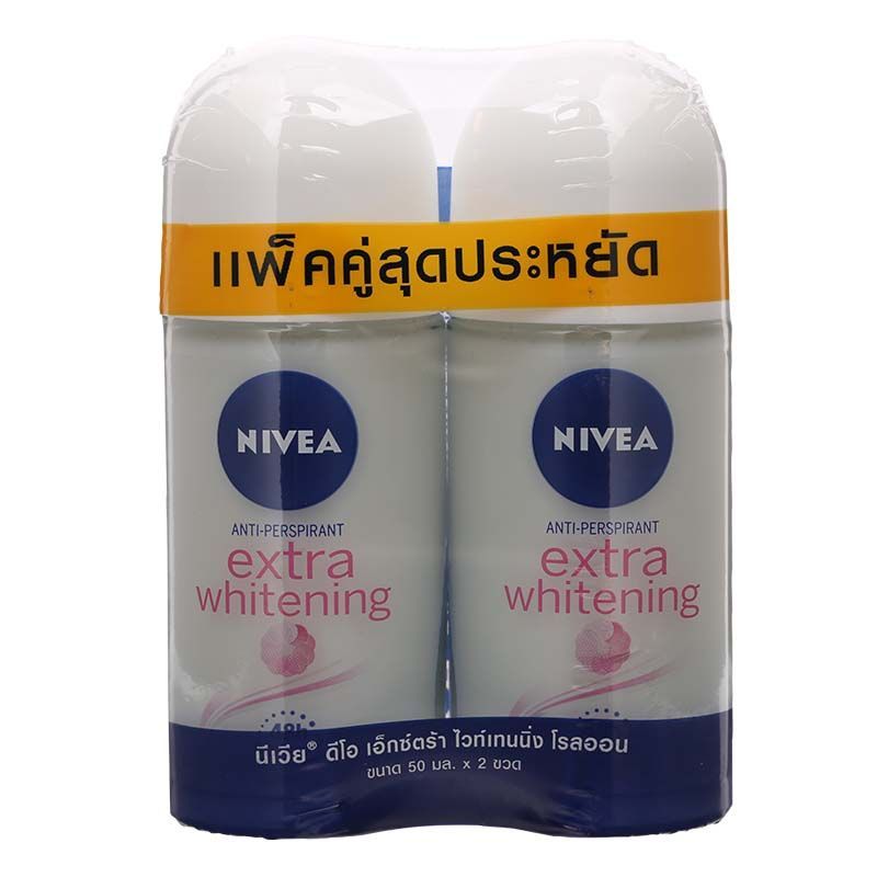 นีเวียโรลออนเอ็กซ์ตร้าไวท์ 50มล. แพคคู่ Nivea Rollon Extra White 50ml. Double Pack [หมายเลขบาร์โค้ด 8850029211954 ]