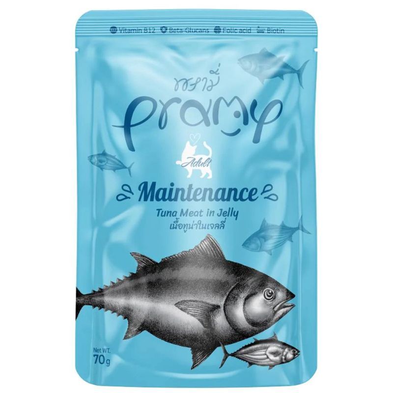พรามี่อาหารแมวรสทูน่าในเจลลี่ 70กรัม Pramy Cat Food Tuna Meat in Jelly 70g. [หมายเลขบาร์โค้ด 8859601044263 ]