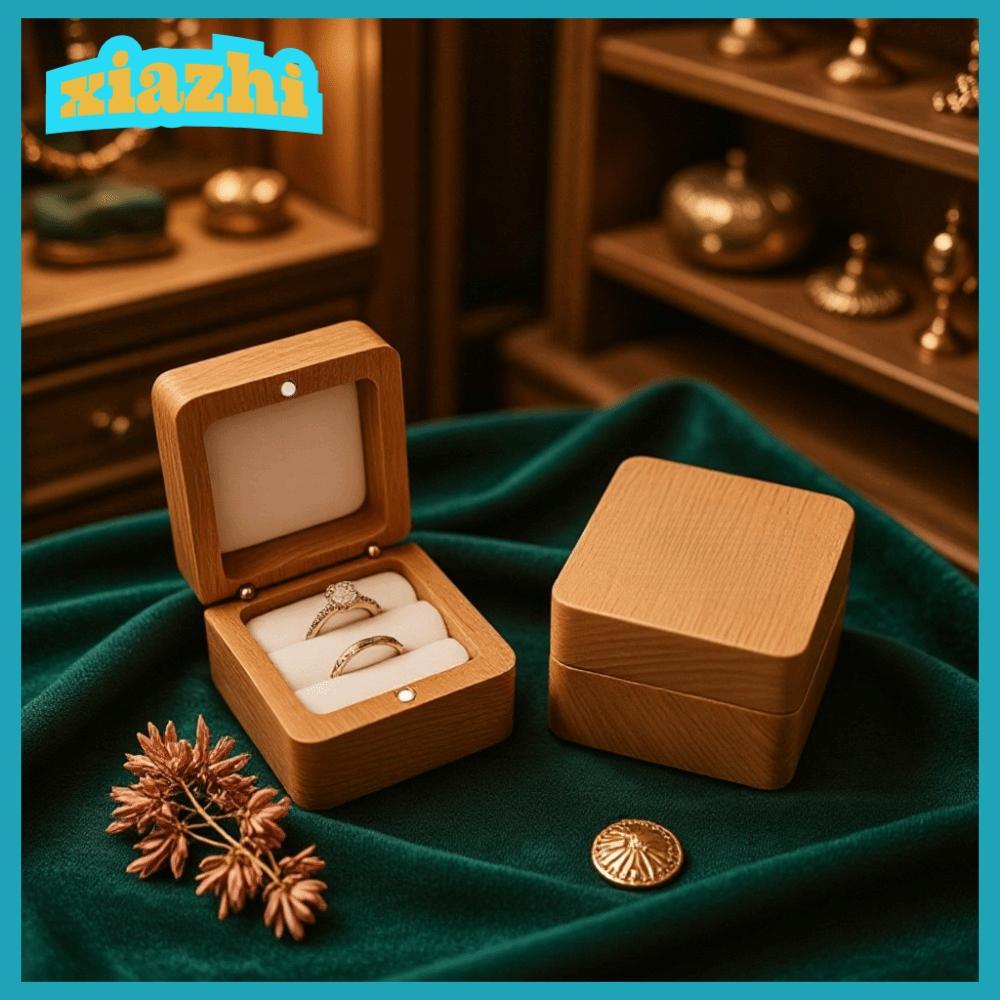 XIAZHI ไม้แหวนกล่อง,ไม้ Jewlery เก็บหู Studs, Retro Simple กํามะหยี่ Jewlery Organizer ต่างหู