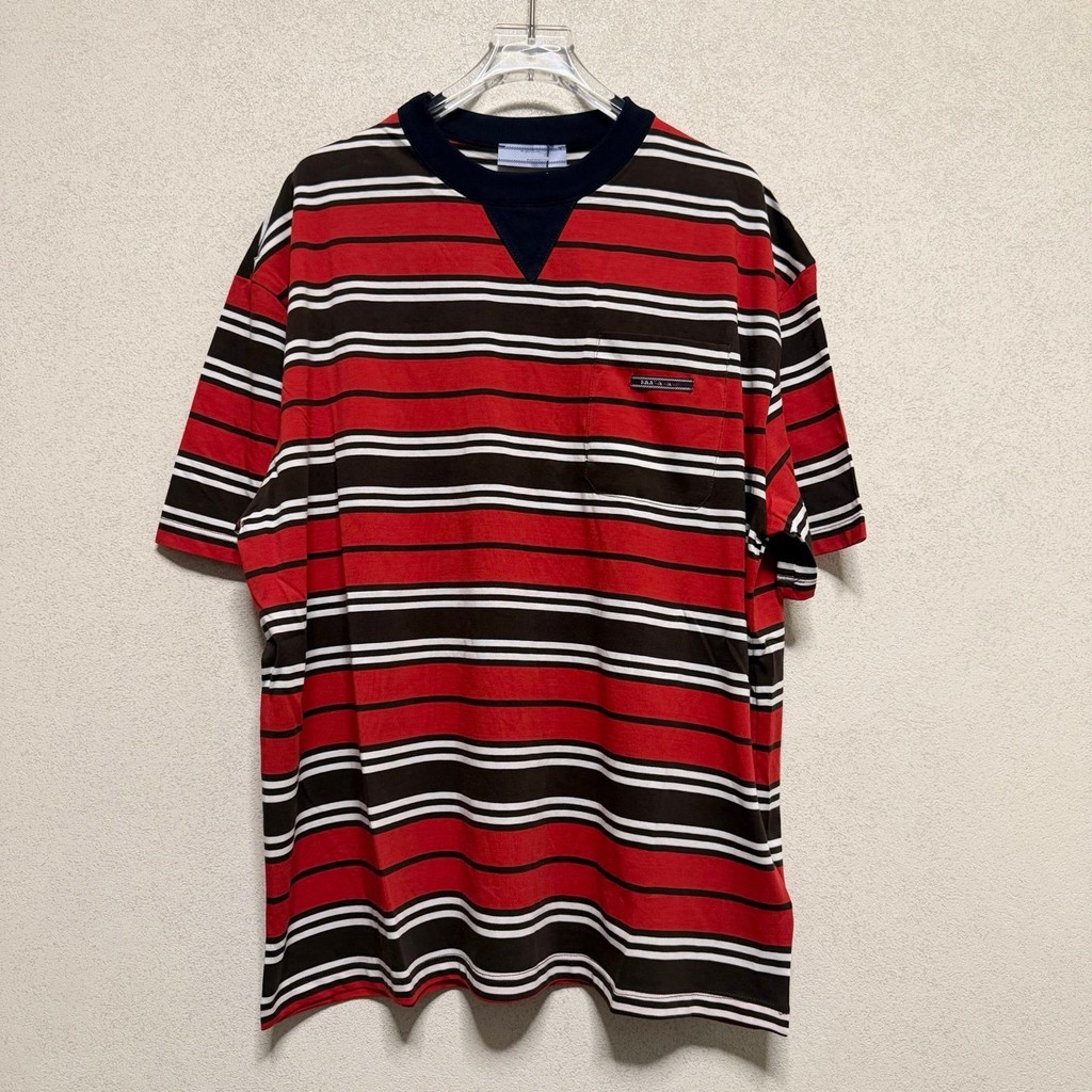 9T9S PA* 26SS Striped patchwork color-blocked round-neck short-sleeve shirt T Unisex casual loose-fi