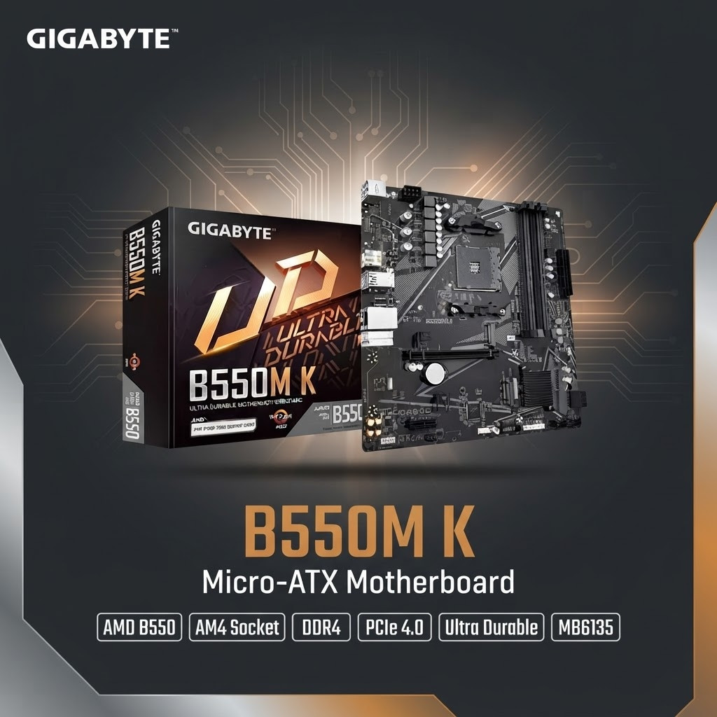GIGABYTE B550M K Micro-ATX Motherboard AMD B550 AM4 DDR4 PCIe 4.0 MB6135