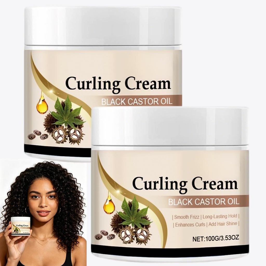 Black Castor Oil Curl Dinning Cream, Anti-Frizz Hydrating, Add Shine & Long Lasting Hold to Enhance 