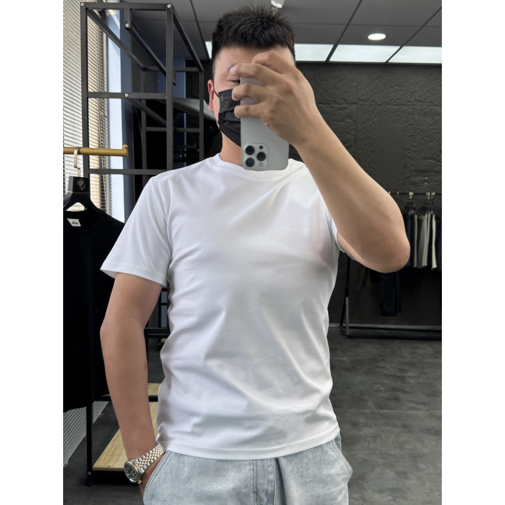Svip Top Luxury สบาย Mercerized Cotton แฟชั่นฤดูร้อนรอบคอสีทึบ Basic All-Match Breathable Casual สั้