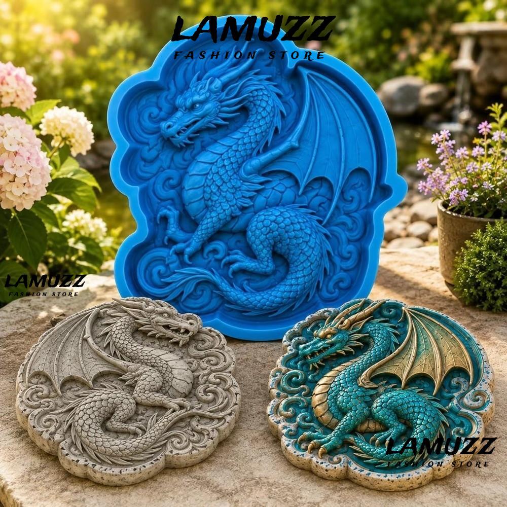 LAMUZZ Garden Path Cement Mould, Cement Casting Dragon Shape Stepping Stone Mold, DIY Reusable Silic