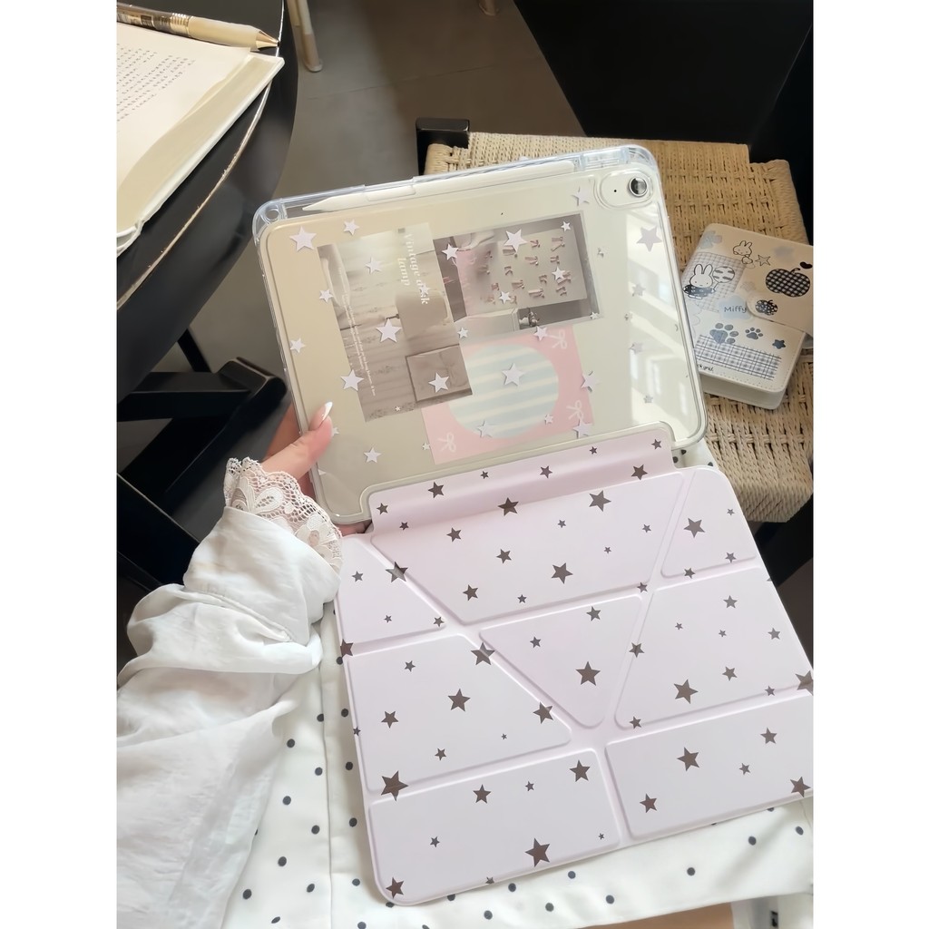 [โชคดี] Brown Pink Star ipad pro37 cm MINI7 เคสแท็บเล็ต 11th Generation air6/7/8 เคสป้องกัน A16 เคสป