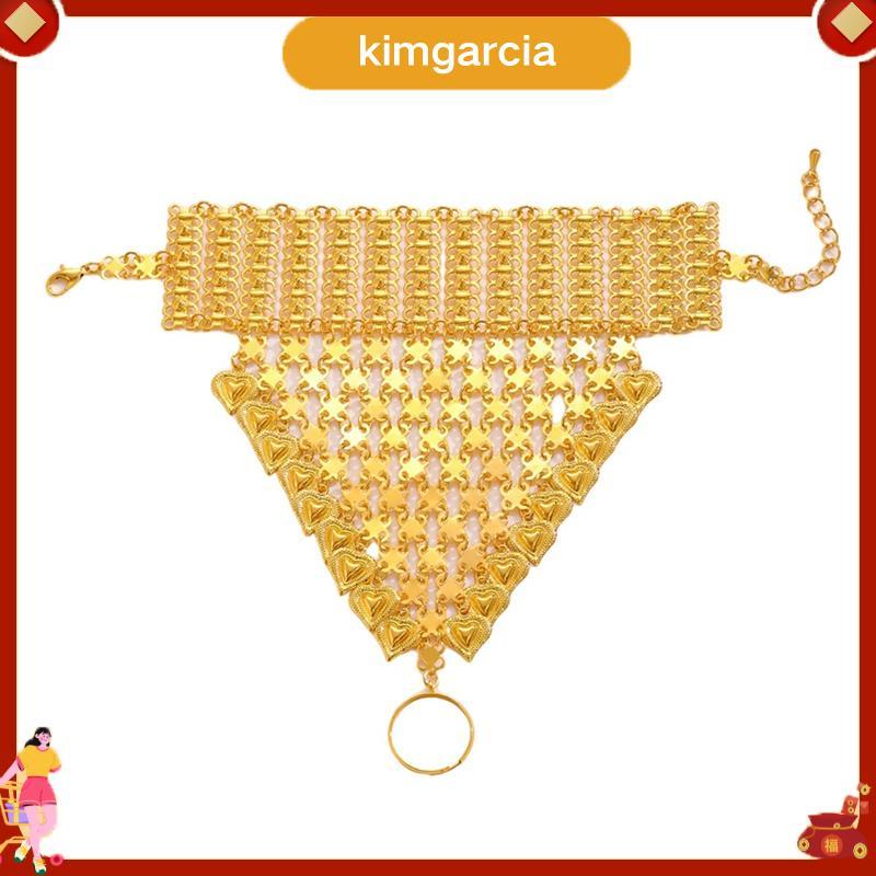 kimgarcia สร้อยข้อมือสไตล์ Thnic Linked Finger Back Chain Gold-Plated Hollow แกะสลักแหวนออกแบบสําหรั