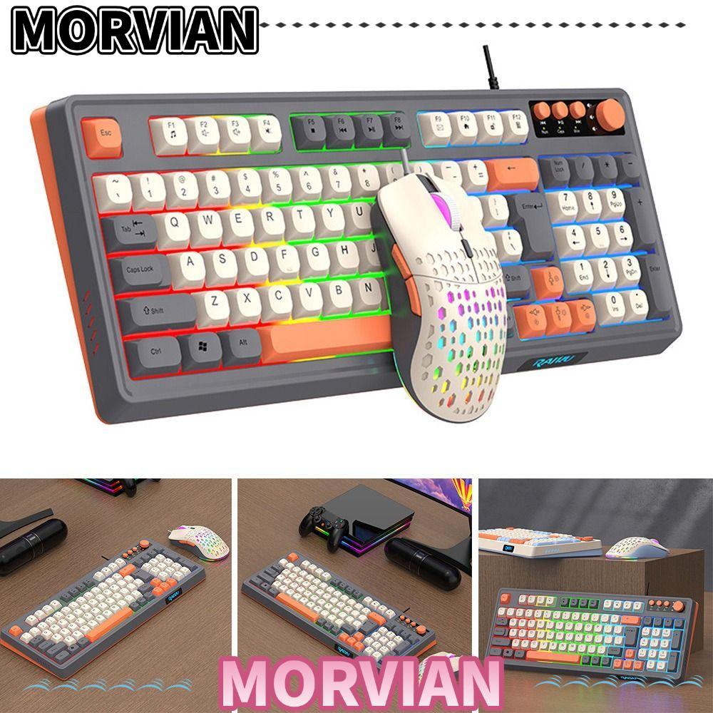MORVIAN คีย์บอร์ด RAIKU T98, แสงไฟ แสง  ชุดคีย์บอร์ดและเมาส์, 98 รูปแบบคีย์ สดใส คีย์บอร์ดเกมมิ่งแบบ