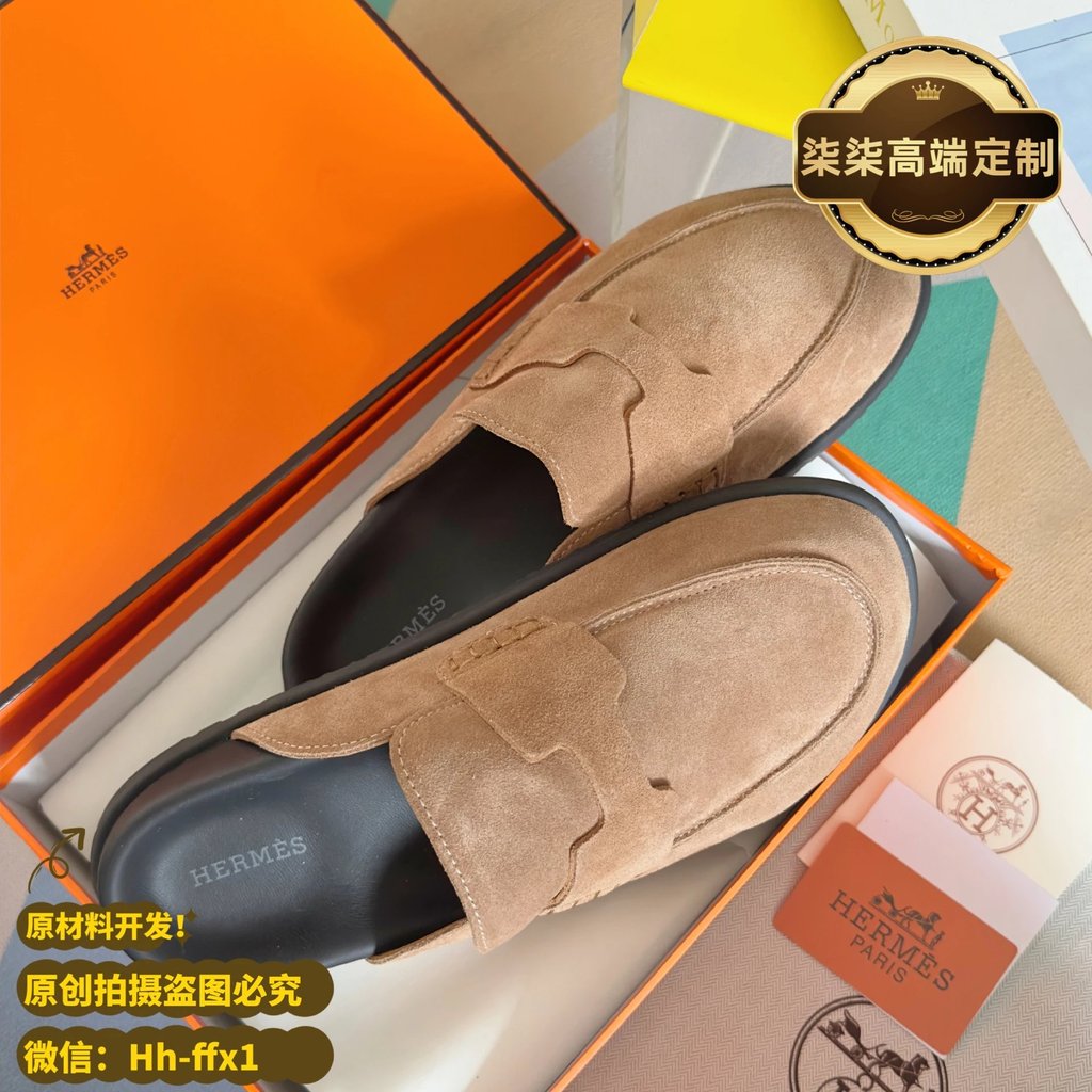 หรูหราตัวเลือกแรก Hermes Hermes Key Series คู่สไตล์หนาSoled Toe-Covered รองเท้าแตะ Muller รองเท้ารอง