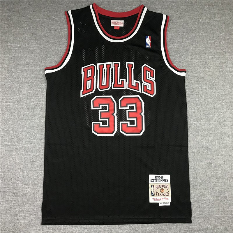 IDAWN7 [7 สไตล์] เสื้อบาสเก็ตบอลสีดําพร้อมโลโก้ PIPPEN ย้อนยุค เสื้อแข่ง NBA Chicago Bulls No.33