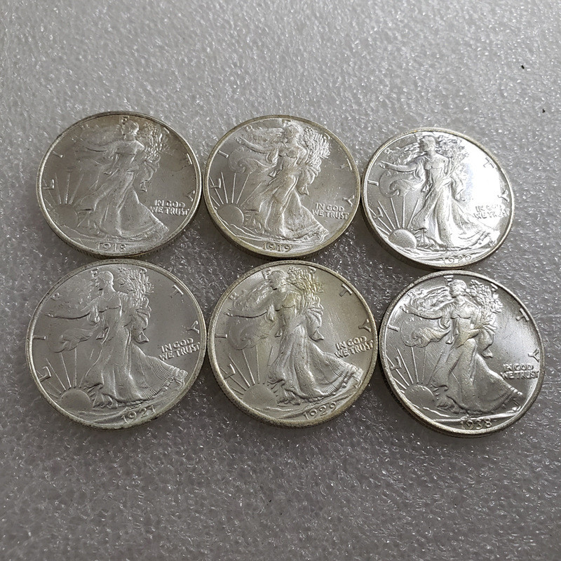 งานฝีมือโบราณ D, S, P, UNC Version 3 ชุด 30.5MM American Free Copy Products Half Dollar Silver Dolla