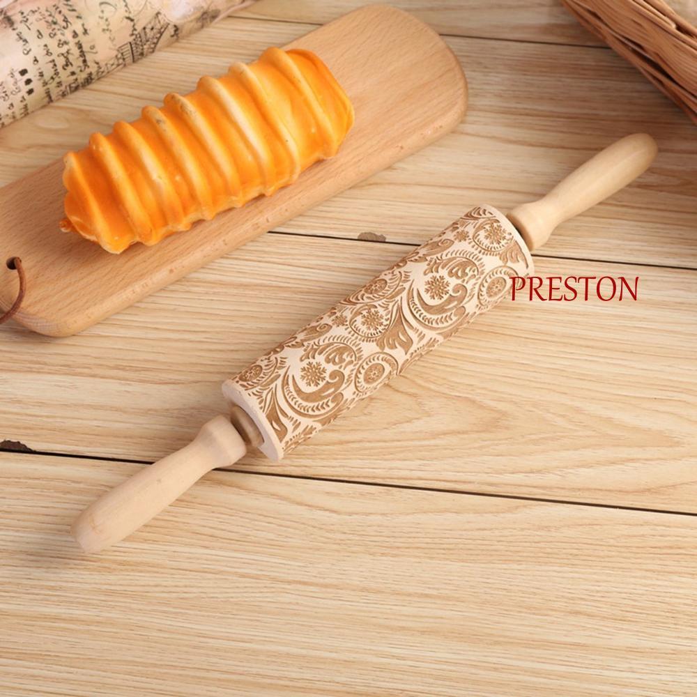 PRESTON Rolling Pin แม่พิมพ์คุกกี้ DIY แกะสลักไม้โฮมเมด