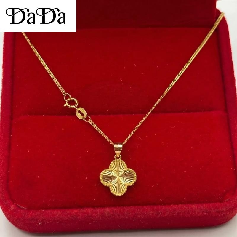 COD Original 18k Saudi gold pawnable Nasasangla 99.99% lucky Four-Leaf Clover สร้อยคอสําหรับผู้หญิงข