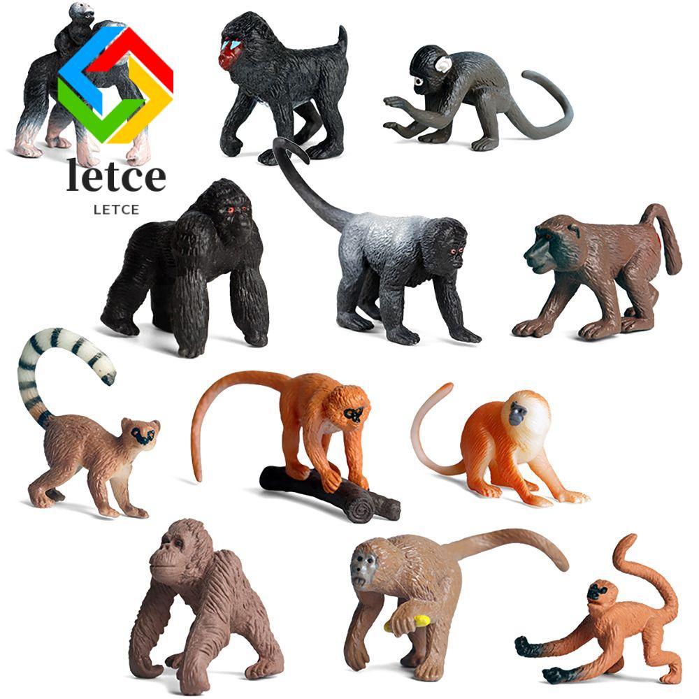 LETCE 6PCS Orangutans Figurine Zoo ฉากของเล่นเพื่อการศึกษาจําลอง Gibbon Cubs