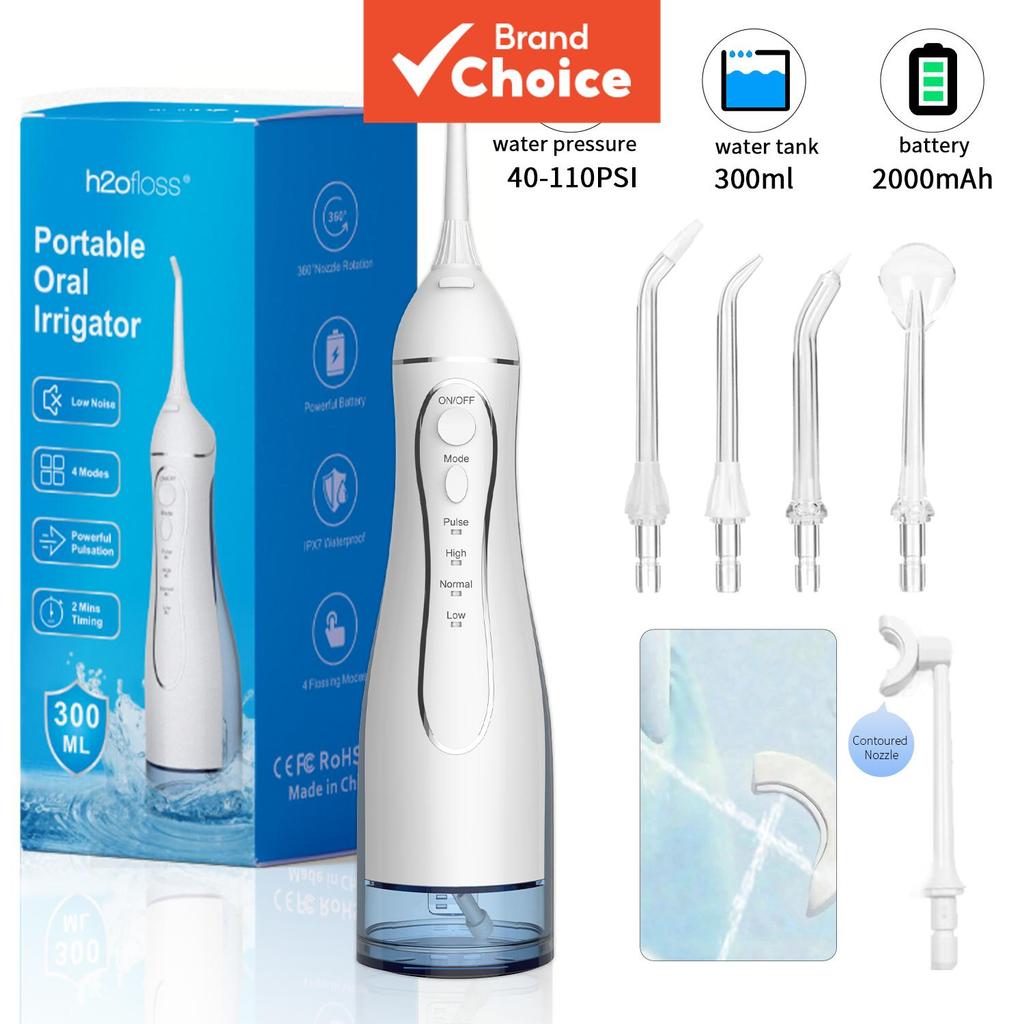 H2ofloss เครื่องฉีดน้ําทําความสะอาดช่องปากแบบไร้สาย รุ่น C102 ความจุ 300 มล. แบตเตอรี่ 2000mAh ปรับไ