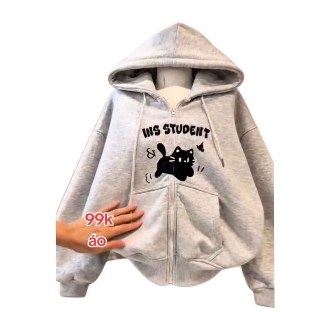 HOODIES ZIP Form BOxY HOODIES ZIP Flannel Jacket - STUDENTT MACHINE CAT