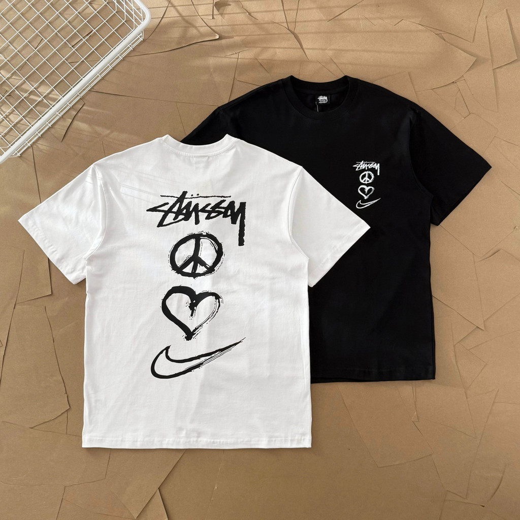 Stussy/Stussy/2026 คลาสสิกรอบคอแขนสั้นเสื้อยืดผู้ชายผู้หญิงหนา Impervious เกลียวเคาน์เตอร์สไตล์ Slim