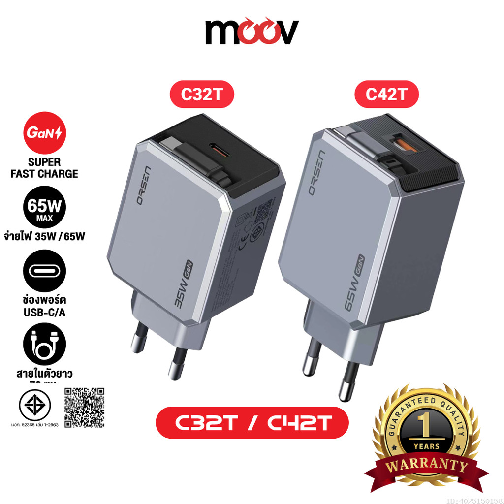 [ส่งไว] Orsen by Eloop C32T C42T 35W 65W หัวชาร์จ GaN Charger PD PPS Type C ชาร์จเร็ว adapter notebo