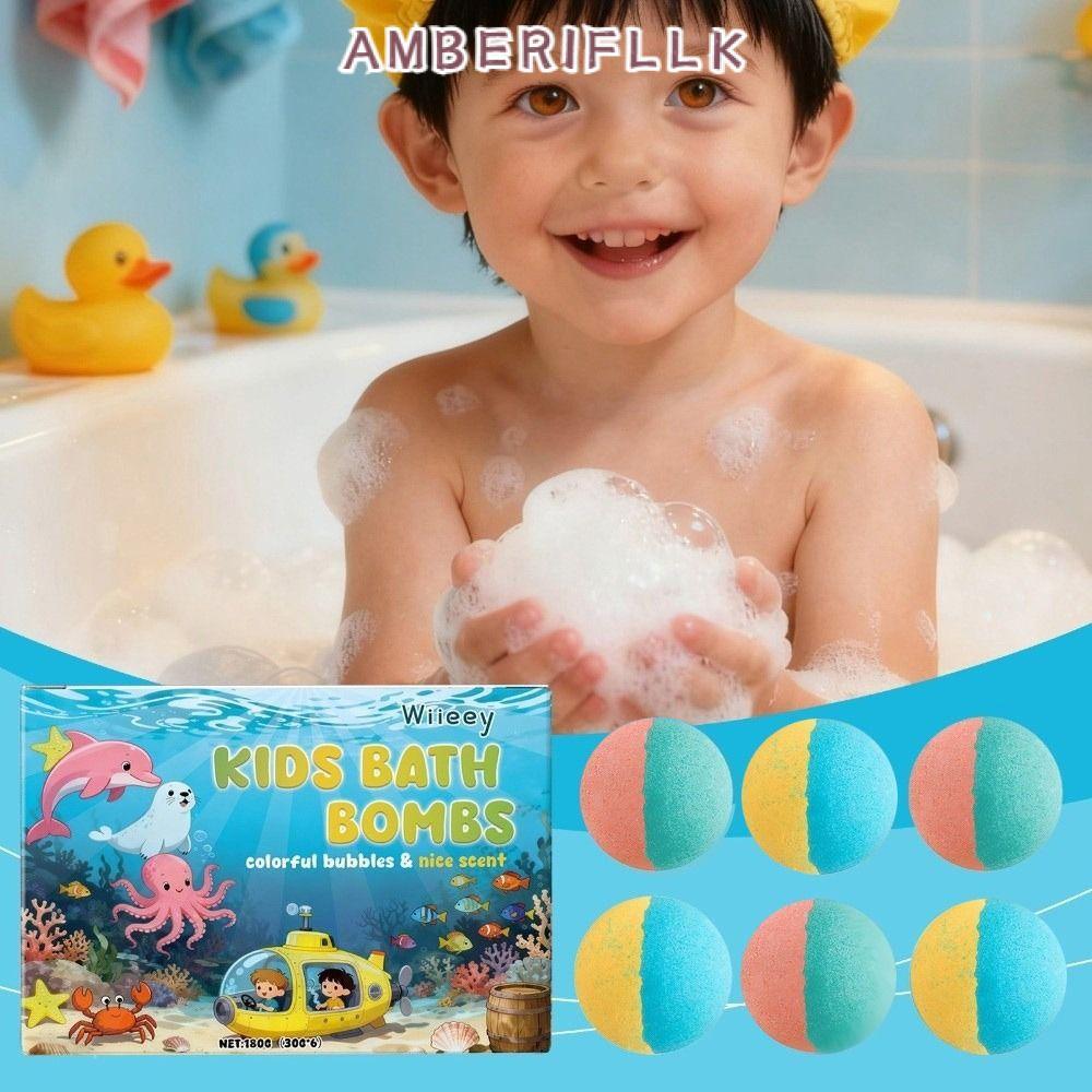 AMBER1FLLK Bombs, Skin-Friendly Natural Kids Bath Bombs, Ocean Toys Mega Bubbles Inside Bath Salt Ba