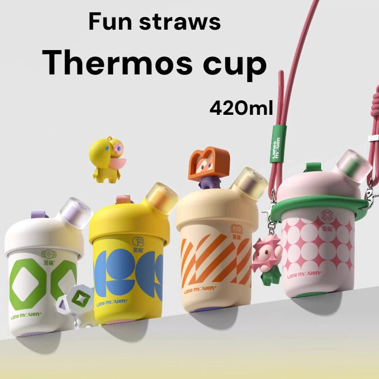 Lane Mouen กระติกน้ําร้อนเด็กถ้วยฟางถ้วยเดินทางของเด็กผู้หญิงถ้วยสนุกของขวัญวันเกิด 316 สแตนเลสฟางถ้